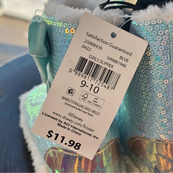 Frozen Elsa & Olaf Toddler Girl Slipper Blue Bootie Sequin Shoes size’s below - Picture 15 of 16